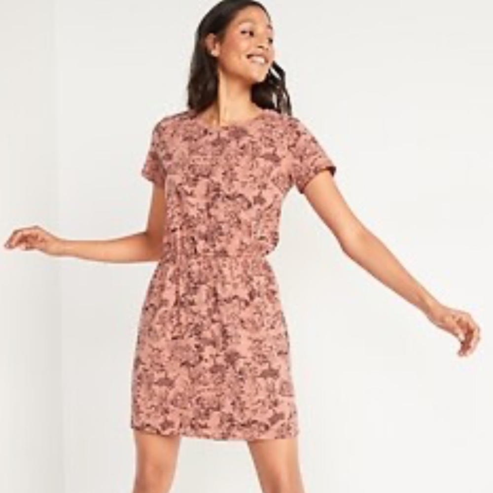 Old Navy Pink Floral Short-Sleeve Mini Dress